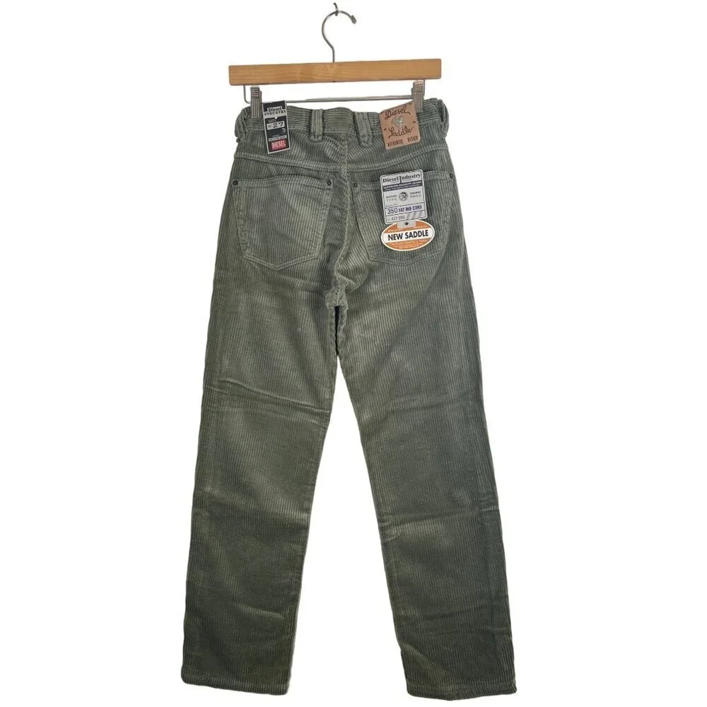 RARE 90s DIESEL New Saddle Mens Size 27W Olive Fat Cord Jean NOS with Tags Italy
